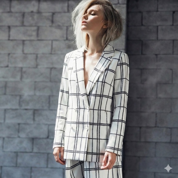 C/MEO Collective Jackets & Blazers - C/MEO Collective White and Black Plaid Blazer